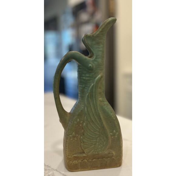Niloak American Pottery Pitcher 1940s Eagle Stars Celadon Green Art Deco Vase - Picture 13 of 16